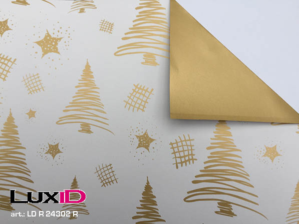 Wrapping paper duo tree white-gold 50cm x 100m